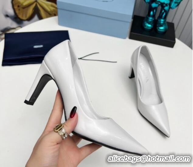 Top Grade Prada Brushed Leather Pumps 8.5cm White 18003