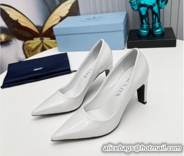 Top Grade Prada Brushed Leather Pumps 8.5cm White 18003