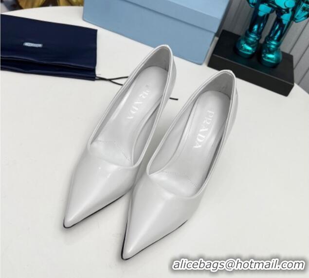 Top Grade Prada Brushed Leather Pumps 8.5cm White 18003