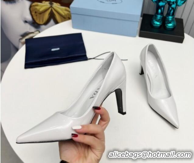 Top Grade Prada Brushed Leather Pumps 8.5cm White 18003