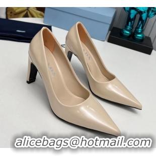 Buy Discount Prada Brushed Leather Pumps 8.5cm Beige 118004