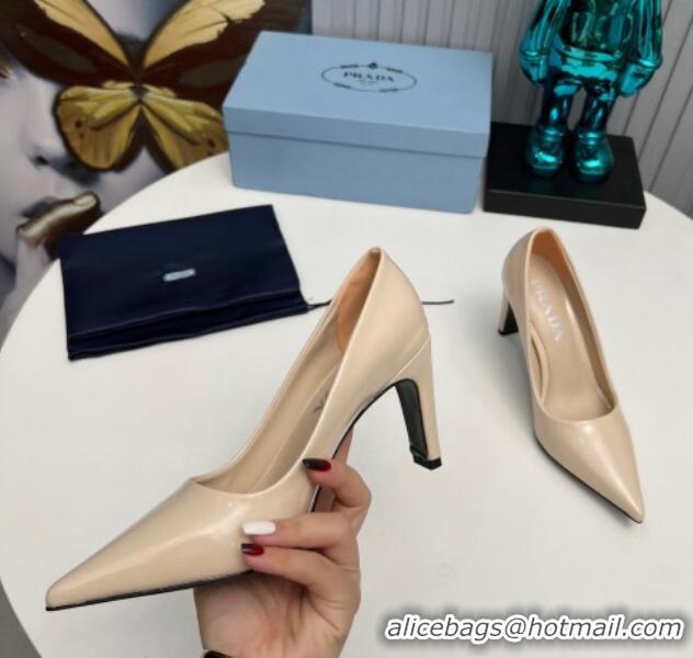 Buy Discount Prada Brushed Leather Pumps 8.5cm Beige 118004