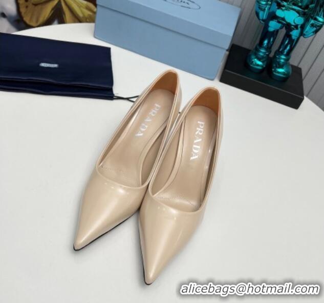 Buy Discount Prada Brushed Leather Pumps 8.5cm Beige 118004