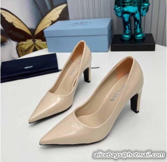 Buy Discount Prada Brushed Leather Pumps 8.5cm Beige 118004