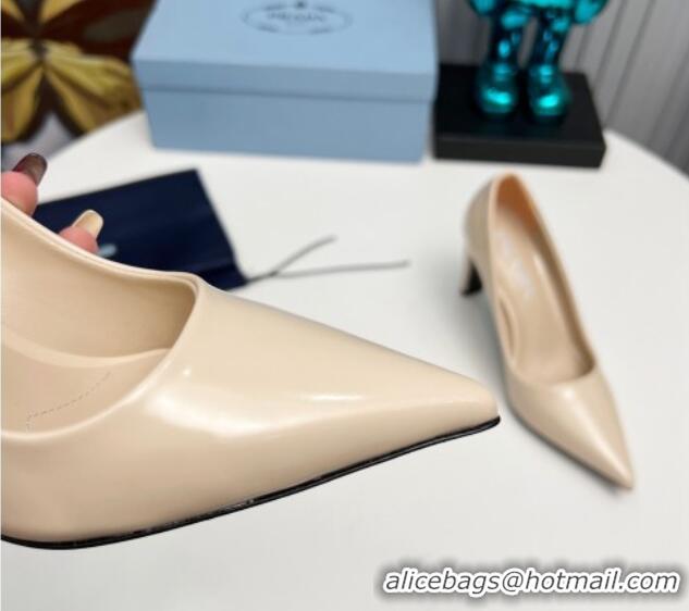 Buy Discount Prada Brushed Leather Pumps 8.5cm Beige 118004