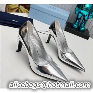 Popular Style Prada Brushed Leather Pumps 8.5cm Silver 118005