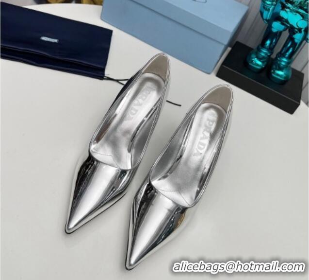 Popular Style Prada Brushed Leather Pumps 8.5cm Silver 118005