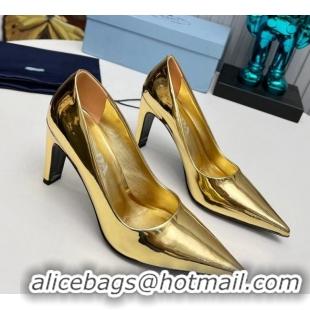 Pretty Style Prada Brushed Leather Pumps 8.5cm Gold 118006