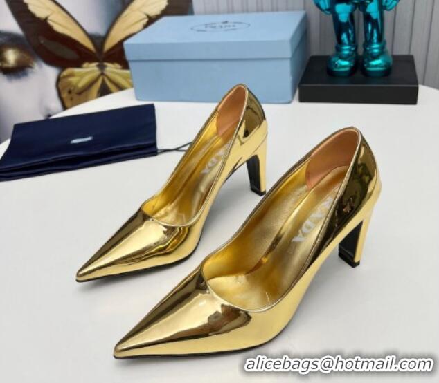 Pretty Style Prada Brushed Leather Pumps 8.5cm Gold 118006