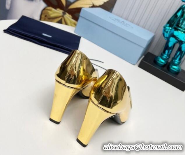 Pretty Style Prada Brushed Leather Pumps 8.5cm Gold 118006