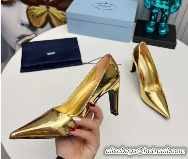 Pretty Style Prada Brushed Leather Pumps 8.5cm Gold 118006