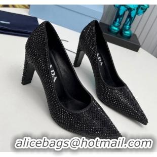 Good Quality Prada Crystal Allover Pumps 8.5cm Black 118007