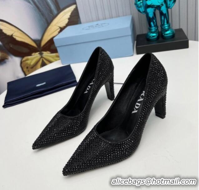 Good Quality Prada Crystal Allover Pumps 8.5cm Black 118007