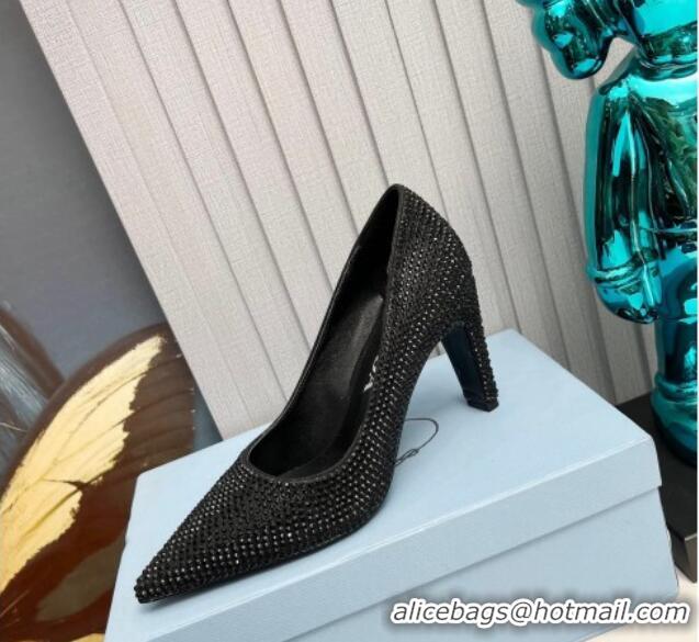 Good Quality Prada Crystal Allover Pumps 8.5cm Black 118007