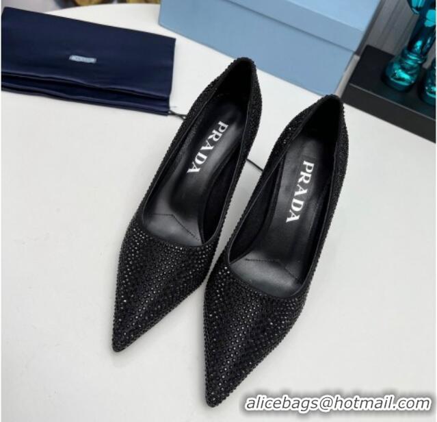 Good Quality Prada Crystal Allover Pumps 8.5cm Black 118007