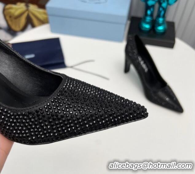 Good Quality Prada Crystal Allover Pumps 8.5cm Black 118007