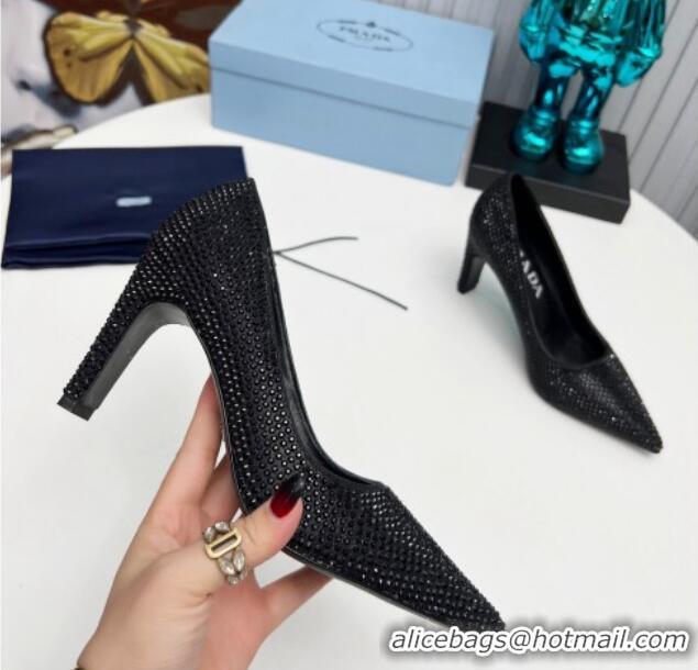 Good Quality Prada Crystal Allover Pumps 8.5cm Black 118007