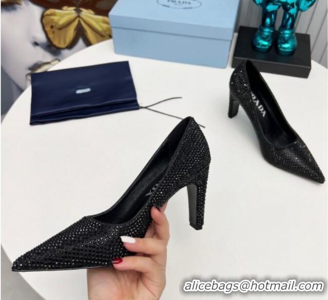 Good Quality Prada Crystal Allover Pumps 8.5cm Black 118007