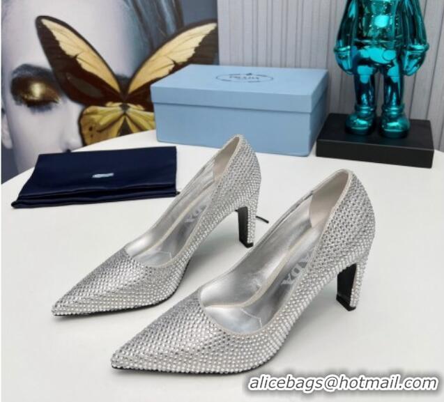 Best Product Prada Crystal Allover Pumps 8.5cm Silver 118008