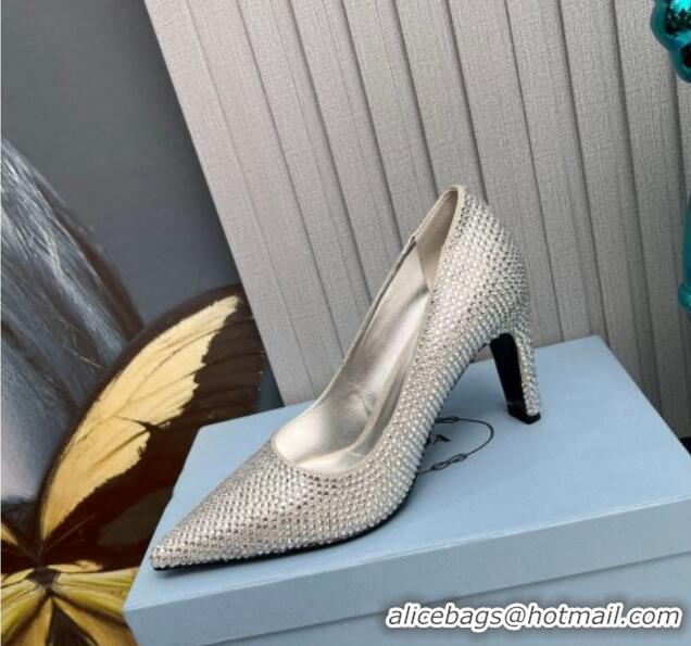 Best Product Prada Crystal Allover Pumps 8.5cm Silver 118008