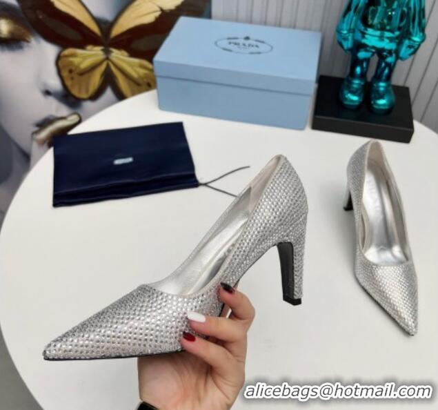 Best Product Prada Crystal Allover Pumps 8.5cm Silver 118008