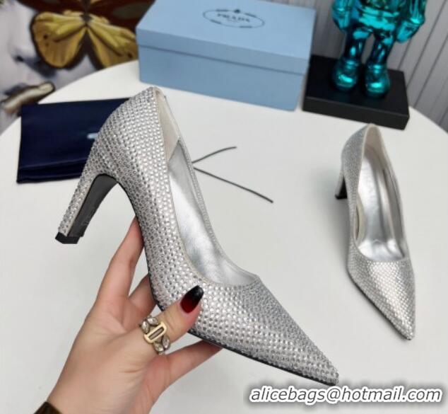 Best Product Prada Crystal Allover Pumps 8.5cm Silver 118008