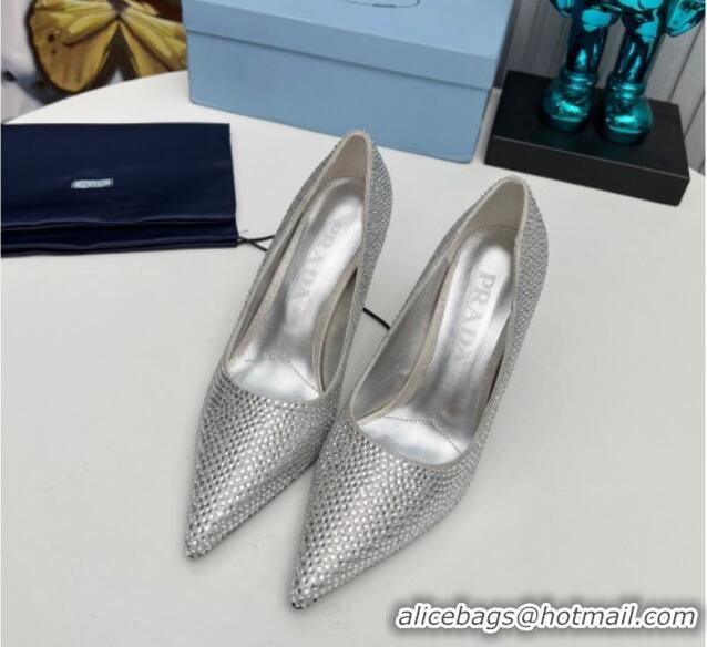 Best Product Prada Crystal Allover Pumps 8.5cm Silver 118008