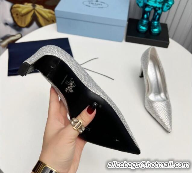 Best Product Prada Crystal Allover Pumps 8.5cm Silver 118008