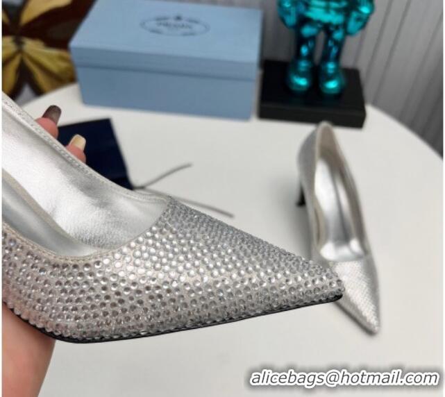 Best Product Prada Crystal Allover Pumps 8.5cm Silver 118008