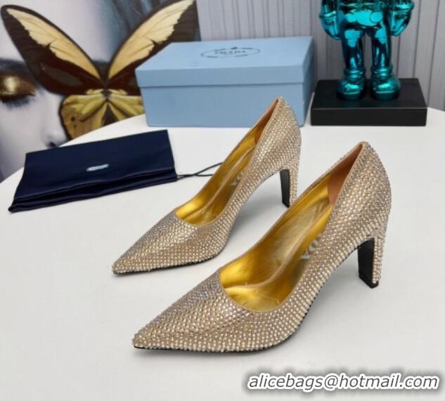 Good Product Prada Crystal Allover Pumps 8.5cm Gold 118009