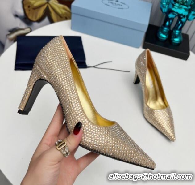 Good Product Prada Crystal Allover Pumps 8.5cm Gold 118009