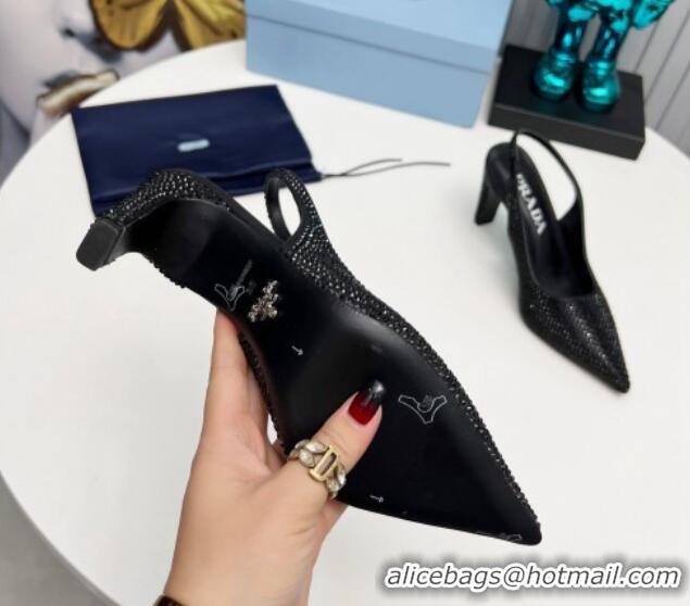 Best Grade Prada Crystal Allover Slingback Pumps 8.5cm Black 118010