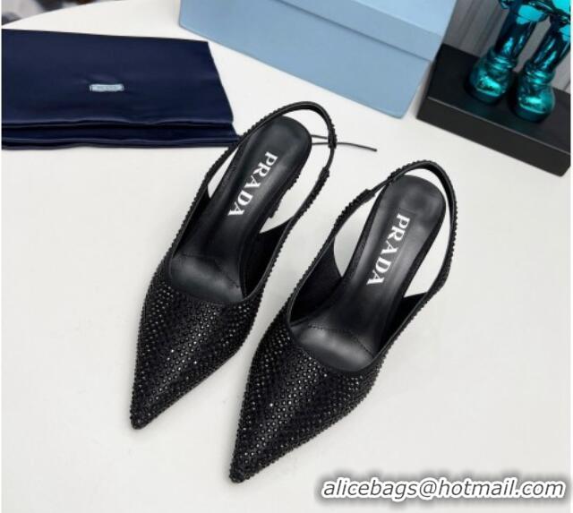 Best Grade Prada Crystal Allover Slingback Pumps 8.5cm Black 118010