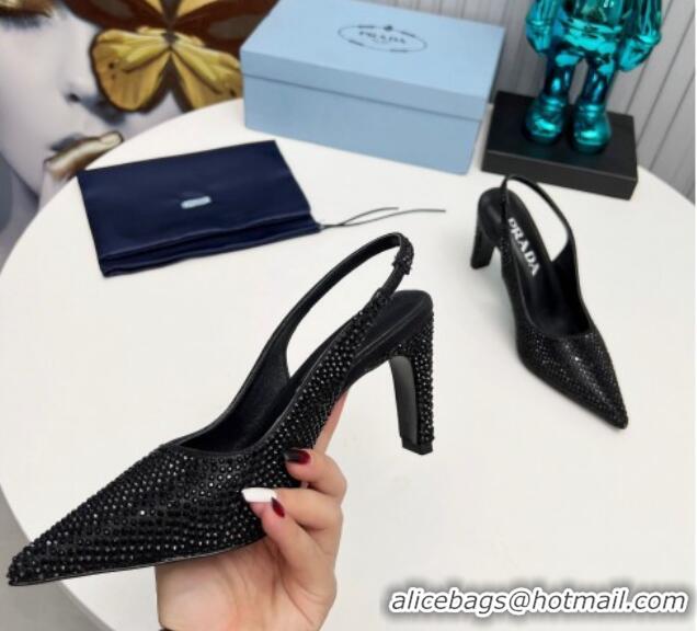 Best Grade Prada Crystal Allover Slingback Pumps 8.5cm Black 118010