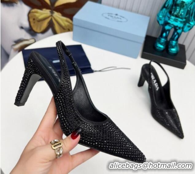 Best Grade Prada Crystal Allover Slingback Pumps 8.5cm Black 118010