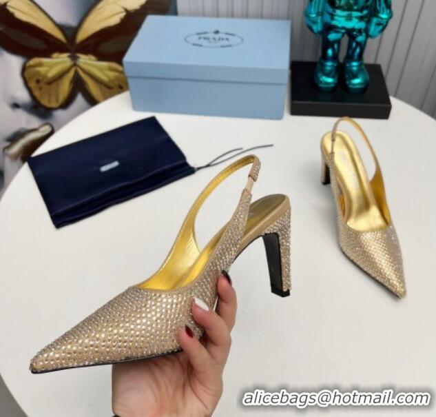 Low Price Prada Crystal Allover Slingback Pumps 8.5cm Gold 118011