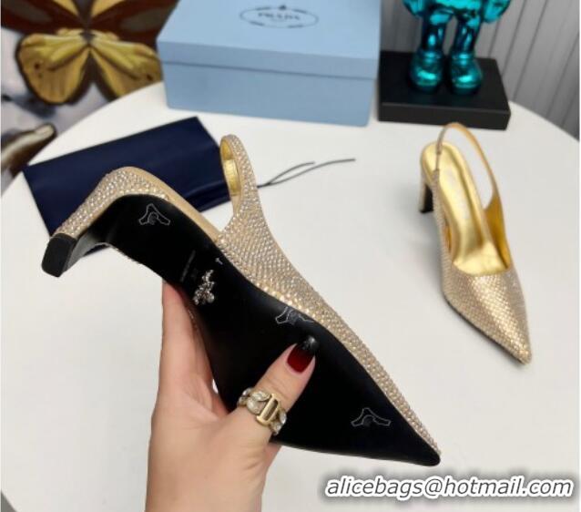 Low Price Prada Crystal Allover Slingback Pumps 8.5cm Gold 118011