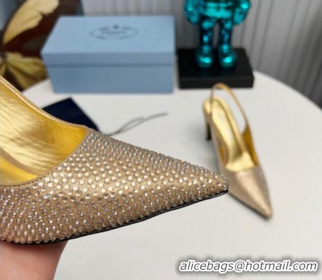 Low Price Prada Crystal Allover Slingback Pumps 8.5cm Gold 118011