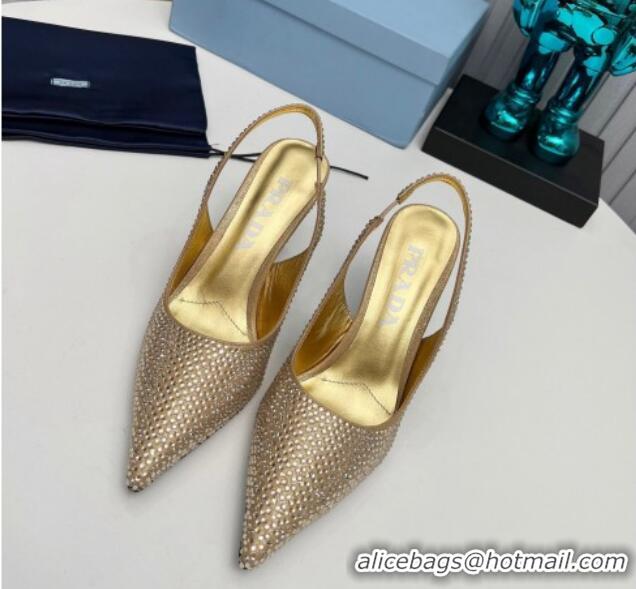 Low Price Prada Crystal Allover Slingback Pumps 8.5cm Gold 118011