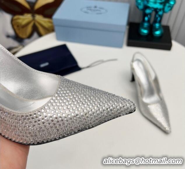 Unique Style Prada Crystal Allover Slingback Pumps 8.5cm Silver 1118012