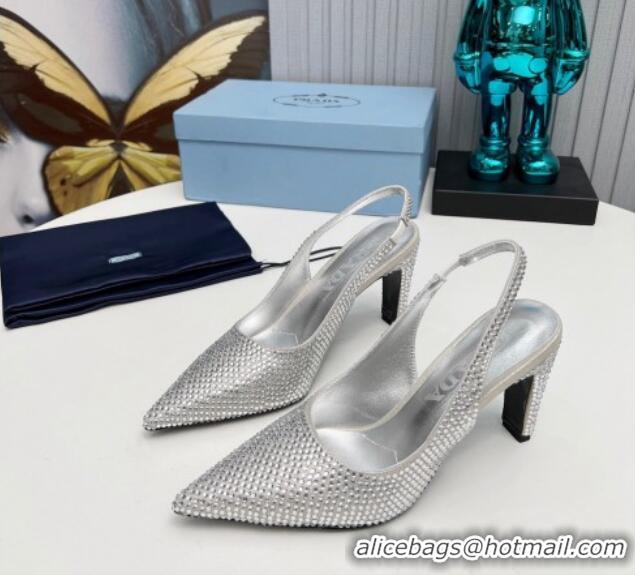 Unique Style Prada Crystal Allover Slingback Pumps 8.5cm Silver 1118012