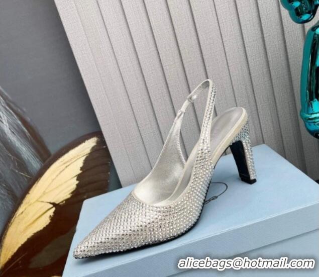 Unique Style Prada Crystal Allover Slingback Pumps 8.5cm Silver 1118012