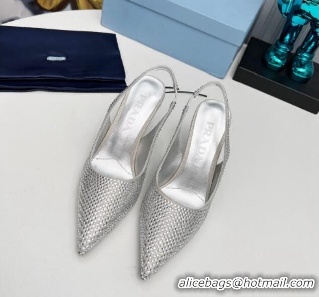 Unique Style Prada Crystal Allover Slingback Pumps 8.5cm Silver 1118012