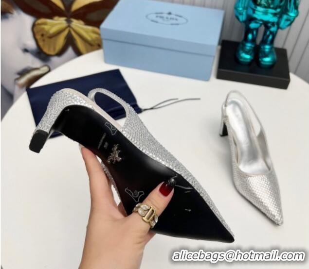 Unique Style Prada Crystal Allover Slingback Pumps 8.5cm Silver 1118012