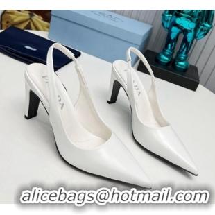 Best Price Prada Brushed Slingback Pumps 8.5cm White 118013