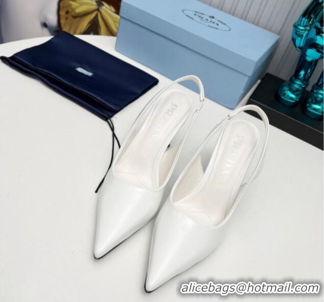 Best Price Prada Brushed Slingback Pumps 8.5cm White 118013