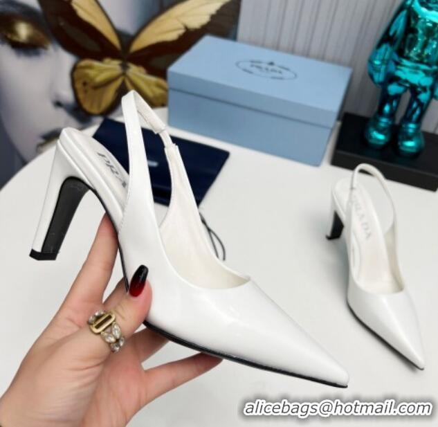 Best Price Prada Brushed Slingback Pumps 8.5cm White 118013