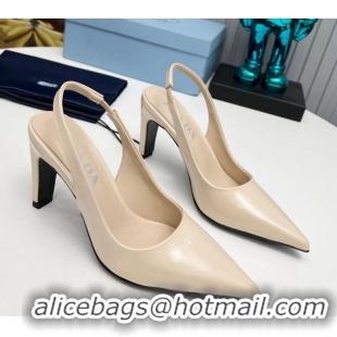 Good Looking Prada Brushed Slingback Pumps 8.5cm Beige 118014 