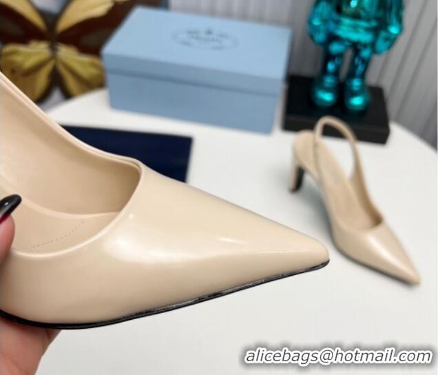 Good Looking Prada Brushed Slingback Pumps 8.5cm Beige 118014 