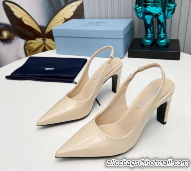 Good Looking Prada Brushed Slingback Pumps 8.5cm Beige 118014 